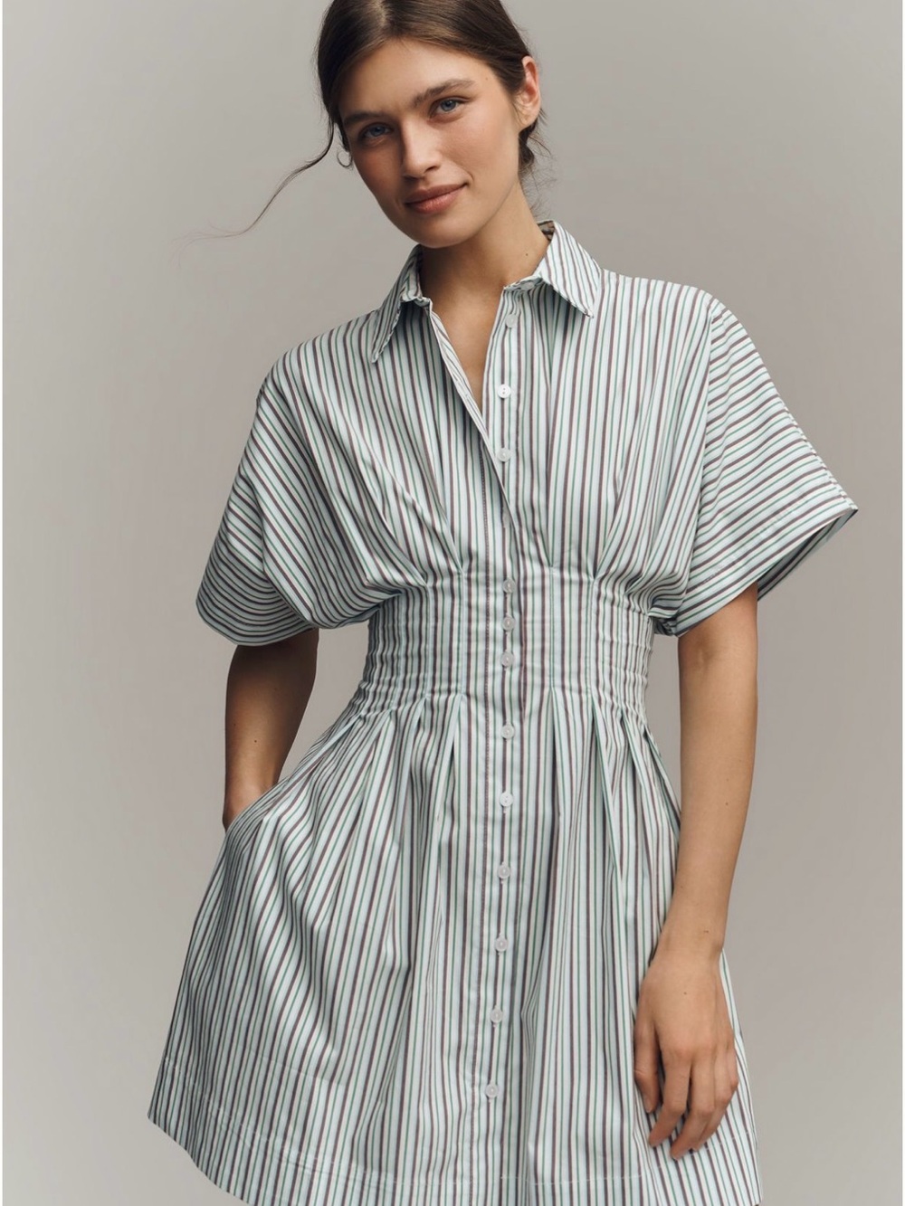 NWT Anthropologie Exquise Tobie Pleated Mini Shirt Dress Multi Stripe SP